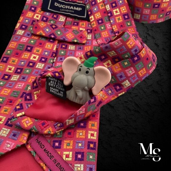 DUCHAMP LONDON XL Pink Geometric Silk Tie Hand Made England W: 3.75" EX COND - Picture 4 of 6